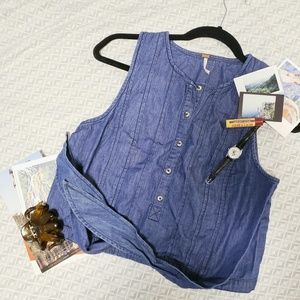 Free People Tie Waisted Demin Tank Top